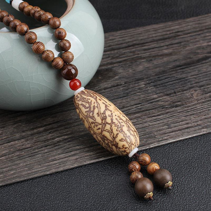 Buddha Stones Tibetan Wenge Wood Bodhi Seed Agate Balance Peace Necklace Pendant - Wenge Wood&Thousand-Eyed Pattern Bodhi Seed Wooden Bead - image 18