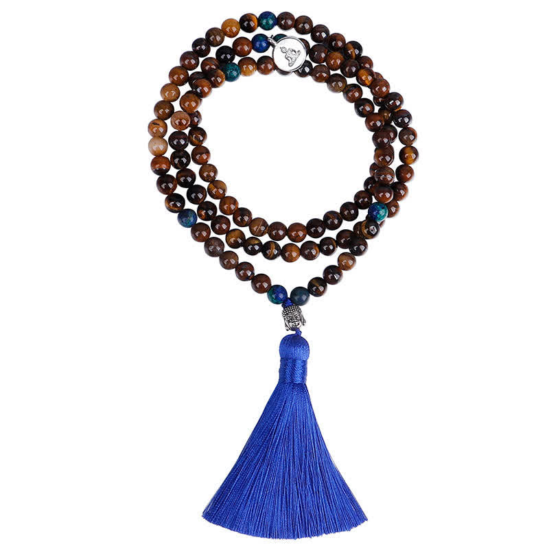 Buddha Stones 108 Mala Beads Tiger Eye Buddha Strength Bracelet Tassel Necklace Pendant - image 8