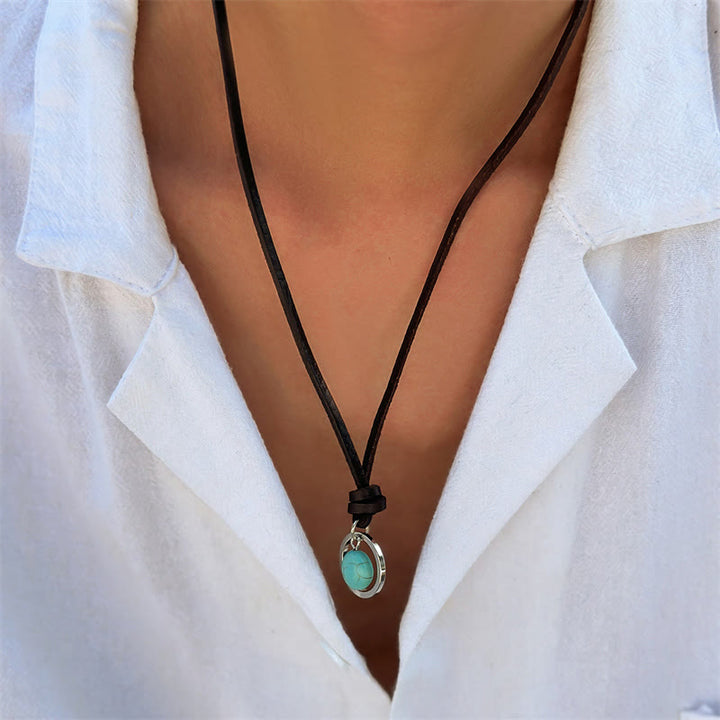 Buddha Stones Round Turquoise Stone Protection Strength Necklace Pendant - image 8