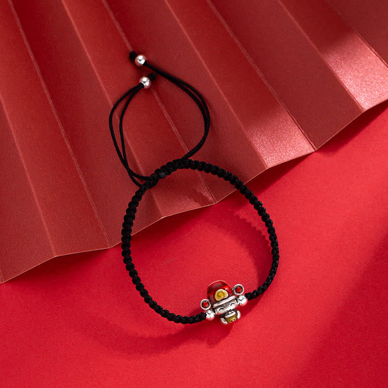 Buddha Stones God of Wealth Handmade Thread Luck Strength Braid Bracelet - Black Rope(Bracelet Size 14-24cm) - image 6