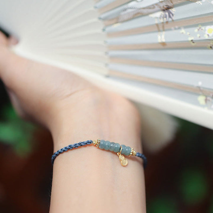 Buddha Stones 925 Sterling Silver Natural Jade Gourd Rutilated Quartz Fu Character Luck Braid Bracelet - image 5