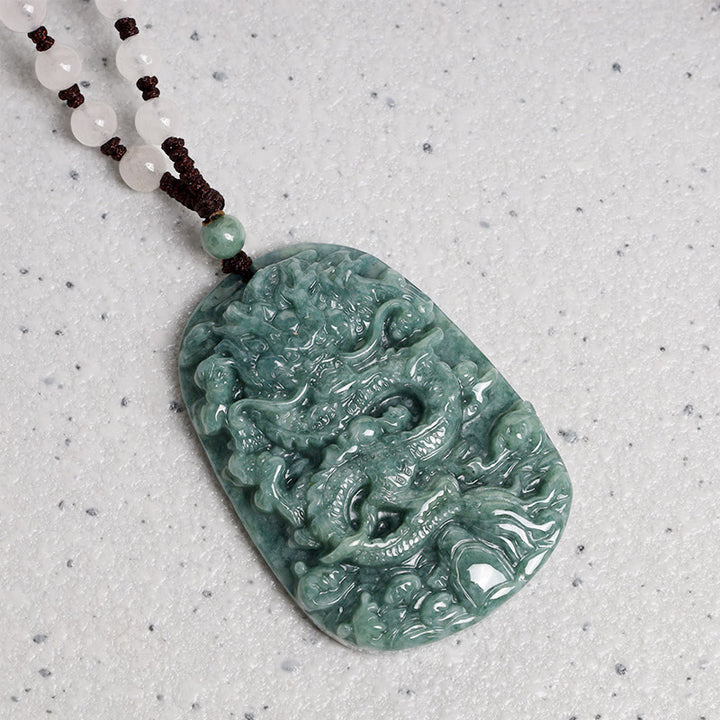 Buddha Stones Chinese Zodiac Dragon Jade Prosperity Necklace Bead String Pendant - image 4