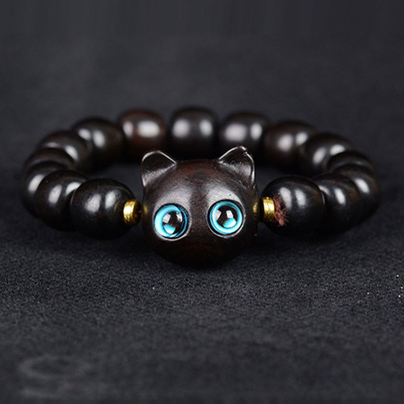 Buddha Stones Ebony Wood Green Sandalwood Red Sandalwood Lovely Cat Balance Bracelet - image 1