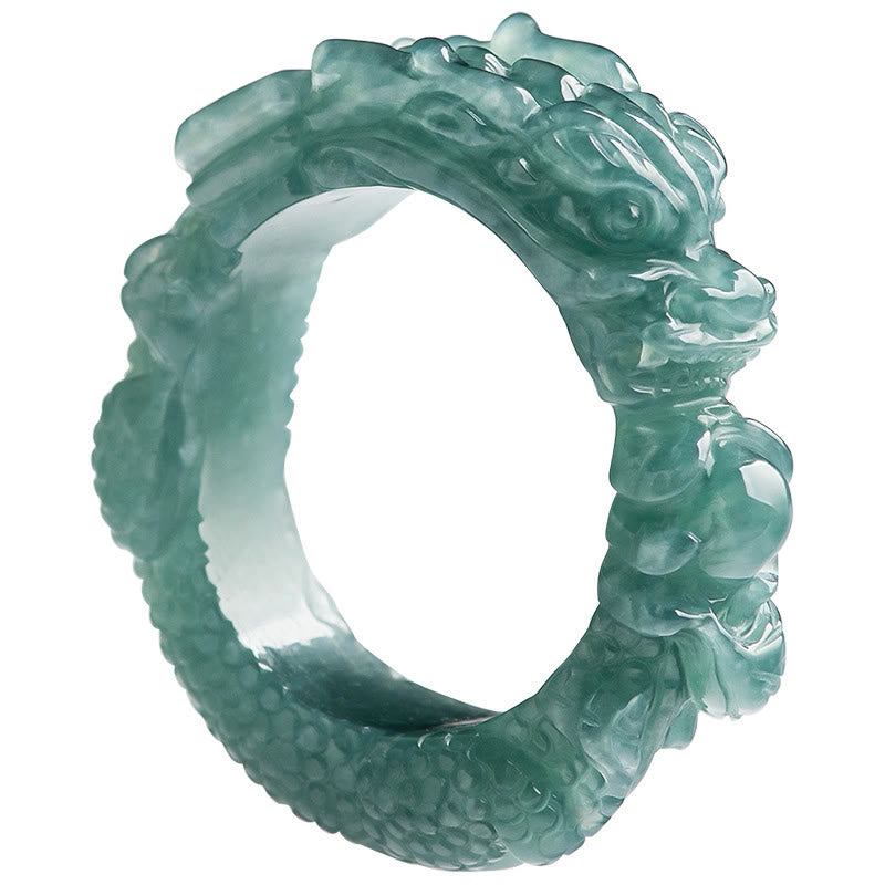 Buddha Stones Natural Jade Dragon Success Ring - image 10