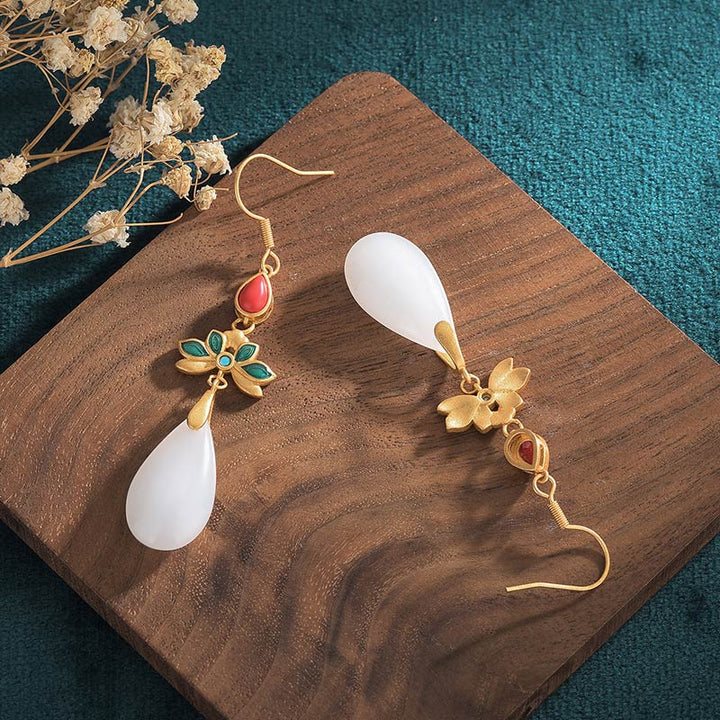 Buddha Stones FengShui White Jade Luck Drop Earrings - image 2