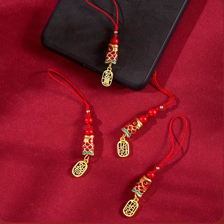 Buddha Stones Koi Fish Cinnabar Attracting Wealth Wish Ruyi Charm Luck Phone Hanging Decoration - image 27