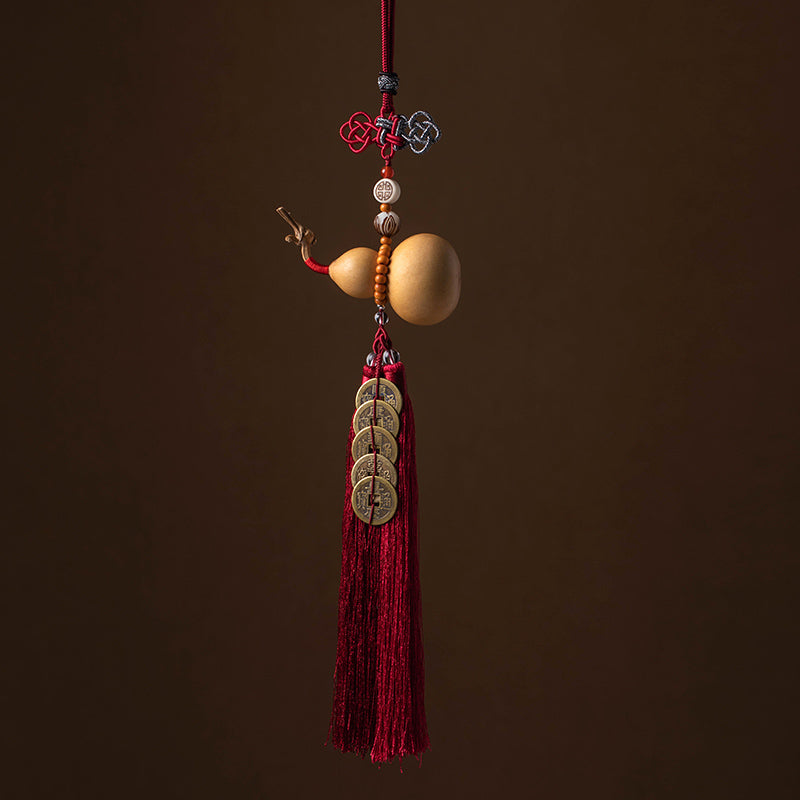 Buddha Stones Feng Shui Coins Gourd Chinese Knot Lucky Coins Five Emperor Money Wealth Tassels Decoration - DarkRed - image 9