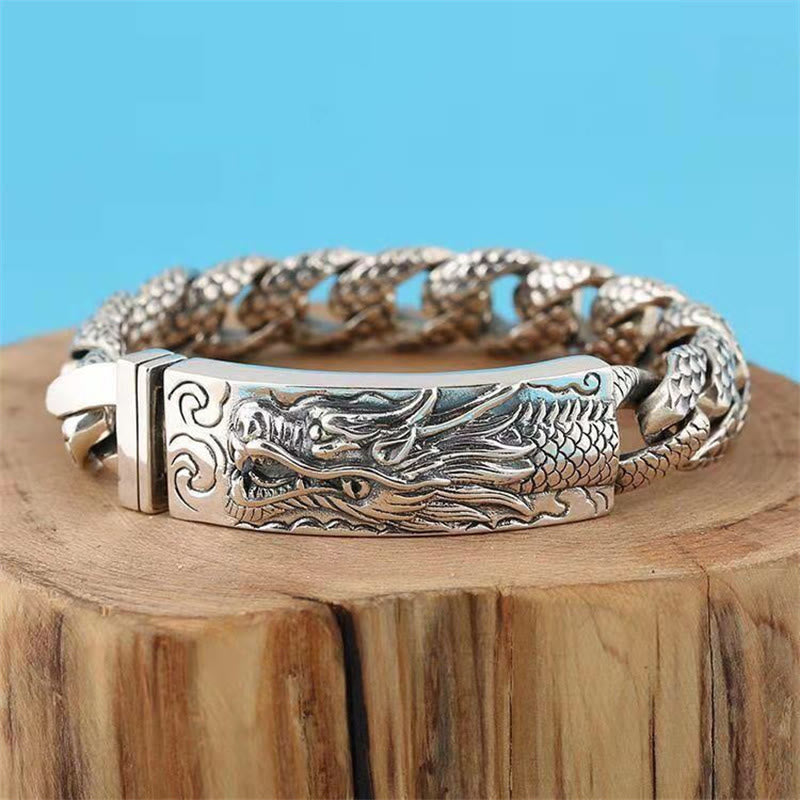Buddha Stones Retro Dragon Scale Pattern Engraved Protection Bracelet - image 10