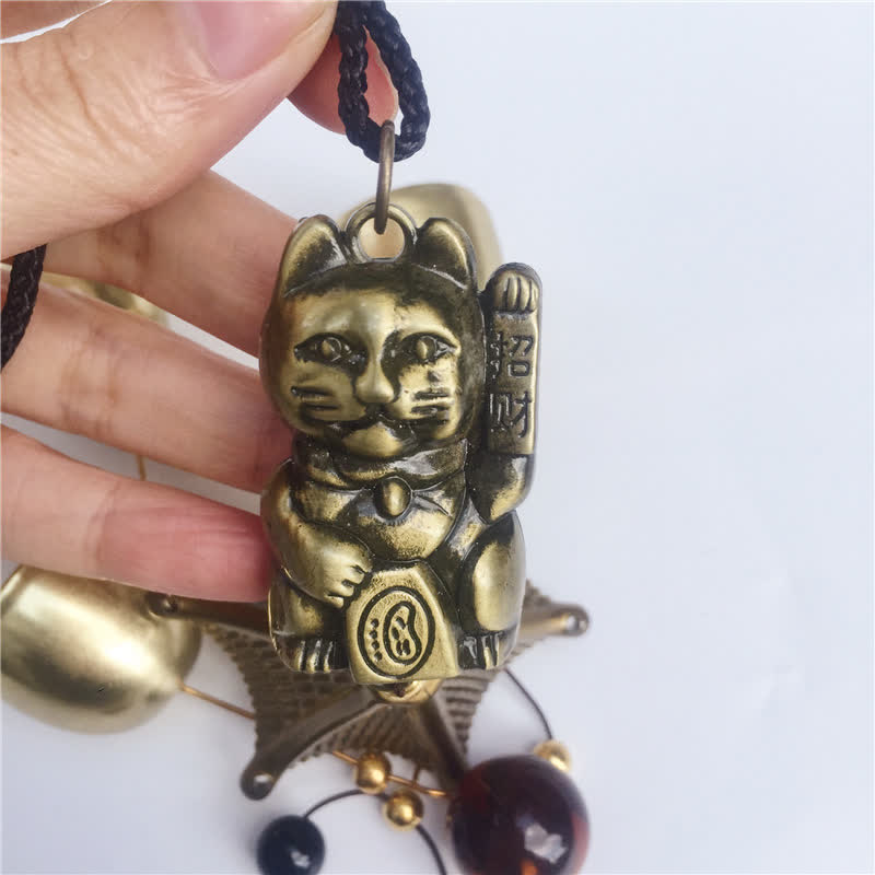 Buddha Stones Auspicious Wealth Cat Wall Hanging Chime Bell Copper Luck Handmade Home Decoration - image 3