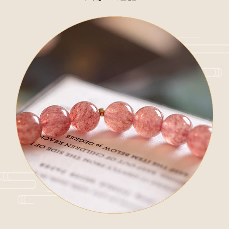 Buddha Stones Natural Strawberry Quartz Moonstone PiXiu Love Healing Bracelet - image 7