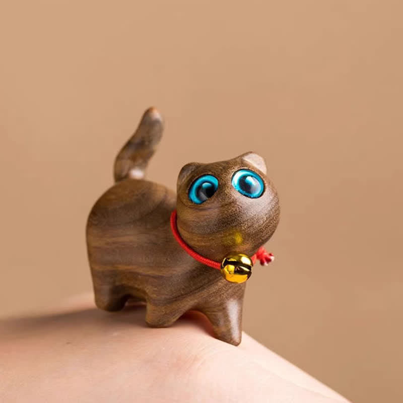 Buddha Stones Green Sandalwood Small Leaf Red Sandalwood Cute Cat Animals Soothing Peace Decoration - Green Sandalwood Cute Cat - image 18