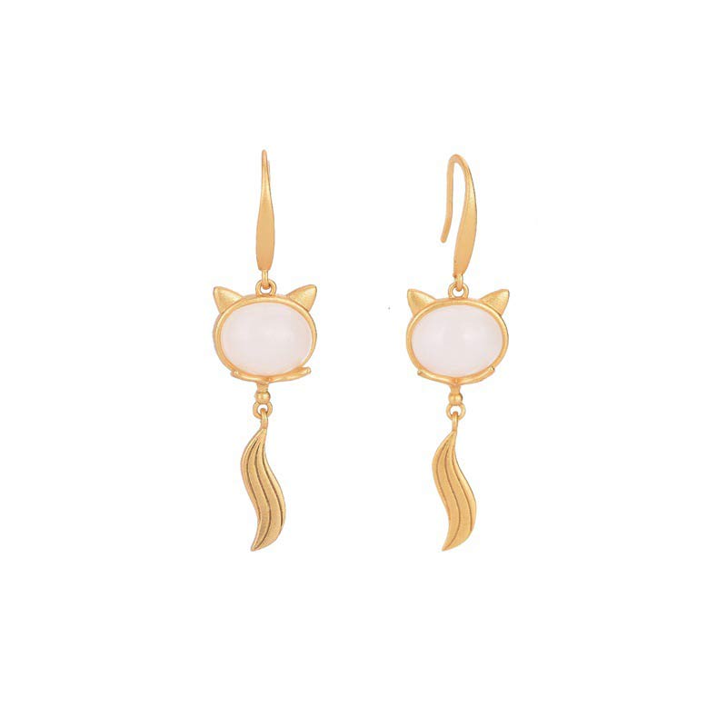 FengShui White Jade Fox Fortune Earrings - White Jade - image 0