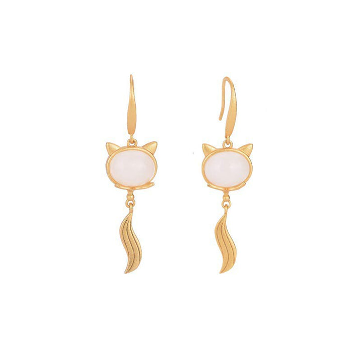 FengShui White Jade Fox Fortune Earrings - White Jade - image 0
