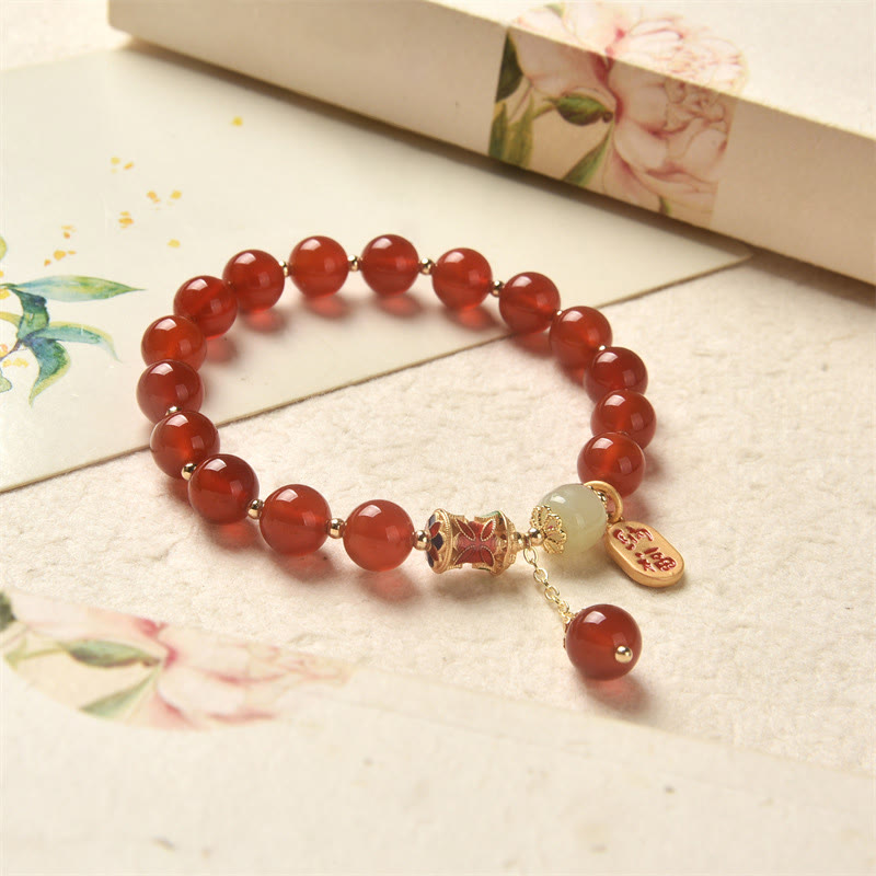 Buddha Stones Natural Red Agate Jade Confidence Fortune Blessing Charm Bracelet - image 11