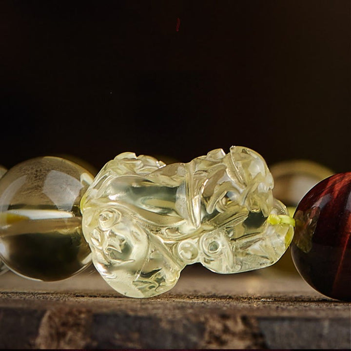 Buddha Stones Natural Citrine Double PiXiu Tiger Eye Prosperity Protection Bracelet - image 7