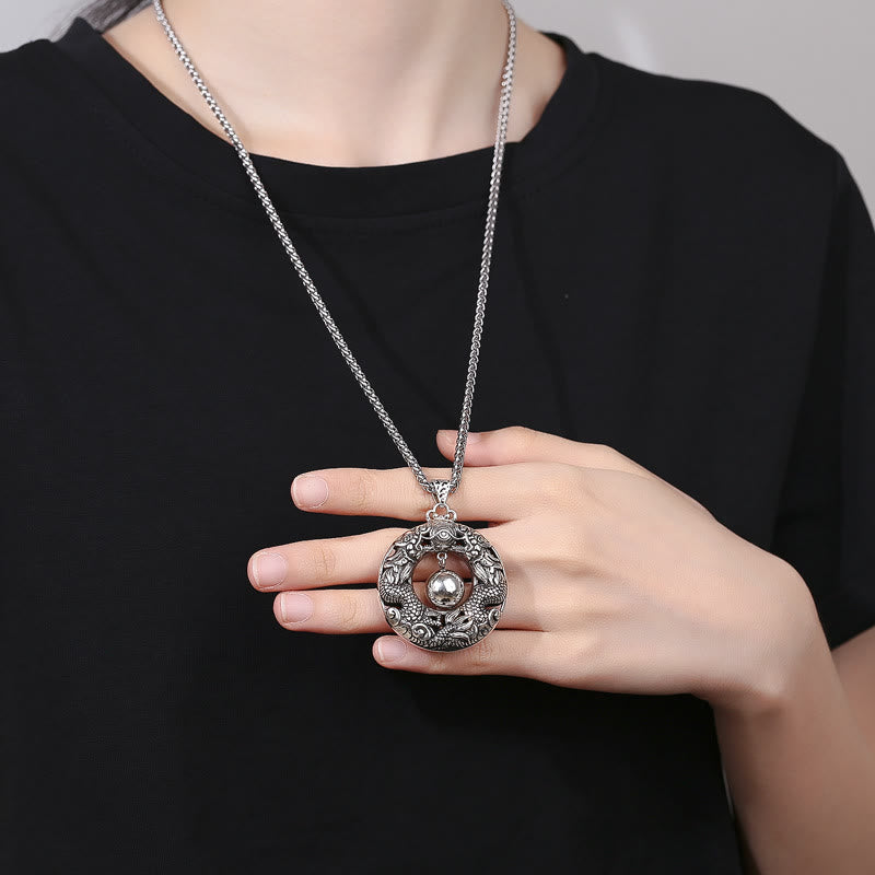 Buddha Stones Double Dragon Playing Bead Copper Protection Necklace Pendant - image 5