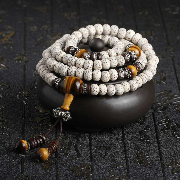 Buddha Stones Handmade Tibetan Tiger Eye Bodhi Seed Peace Bracelet - image 1