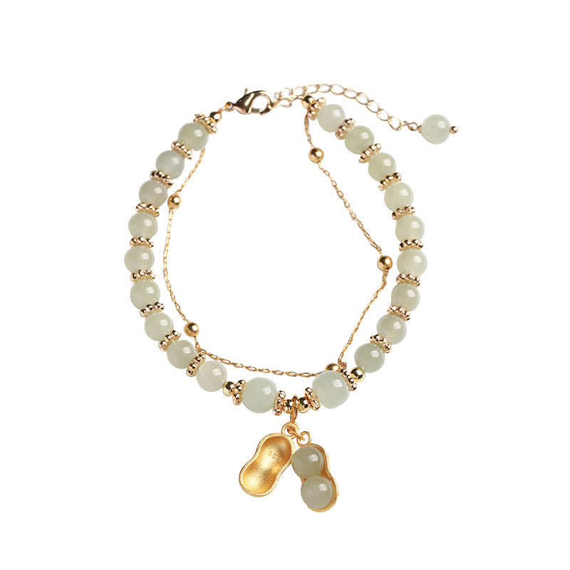 Buddha Stones 925 Sterling Silver Natural Hetian Jade Good Things Happen Peanut Charm Bracelet - image 4