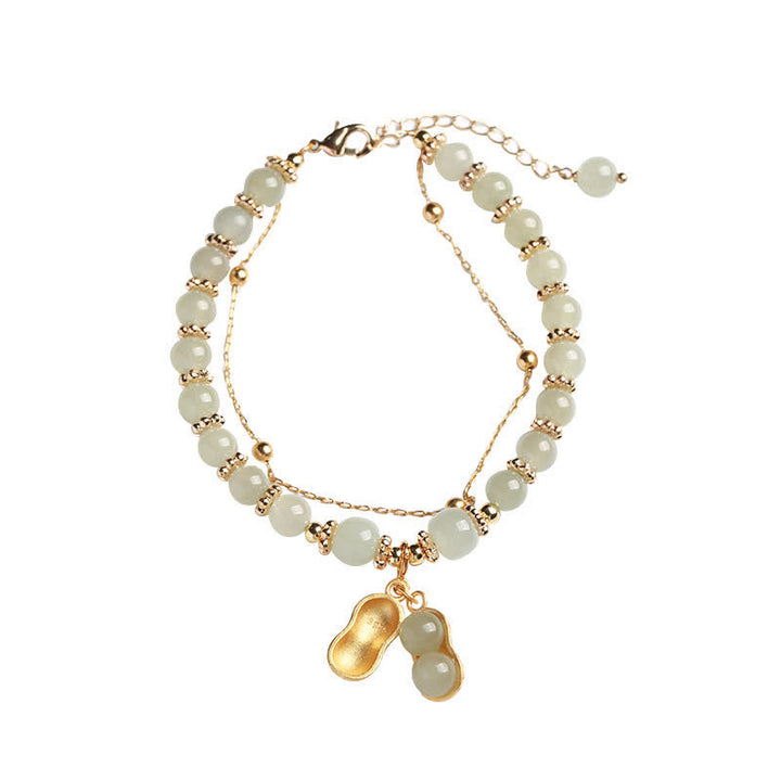 Buddha Stones 925 Sterling Silver Natural Hetian Jade Good Things Happen Peanut Charm Bracelet - image 4