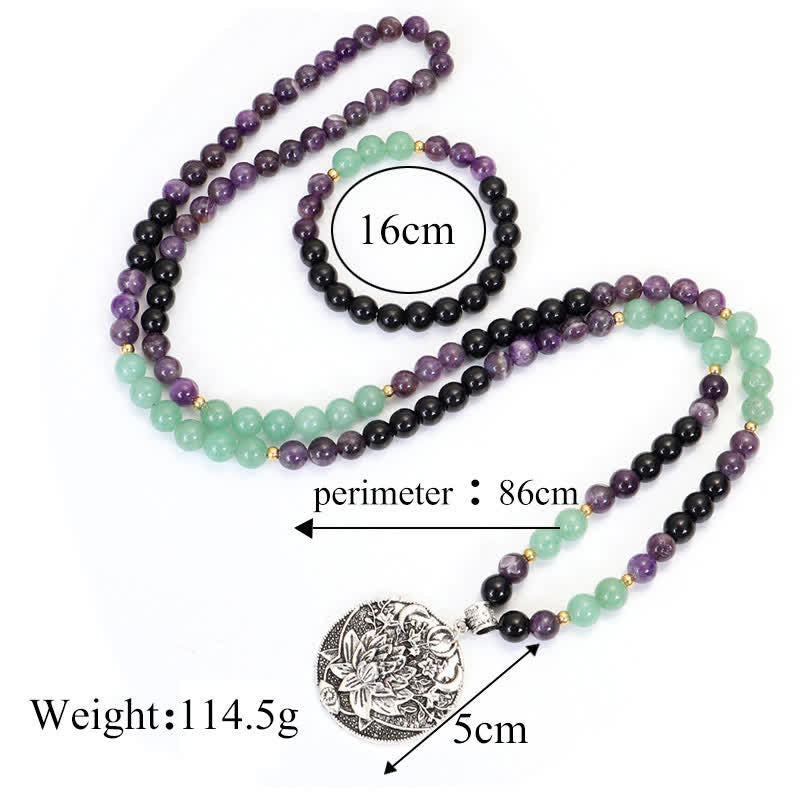 Buddha Stones 108 Mala Beads Amethyst Green Aventurine Lotus Meditation Bracelet - image 12