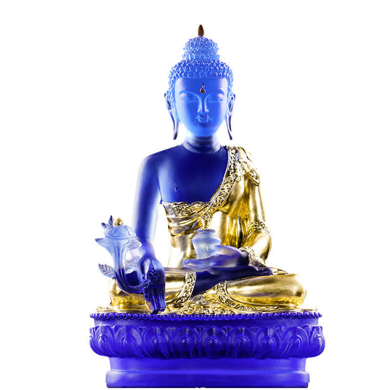 Buddha Stones Medicine Buddha Handmade Liuli Crystal Art Piece Compassion Statue Home Office Offering Decoration - image 8