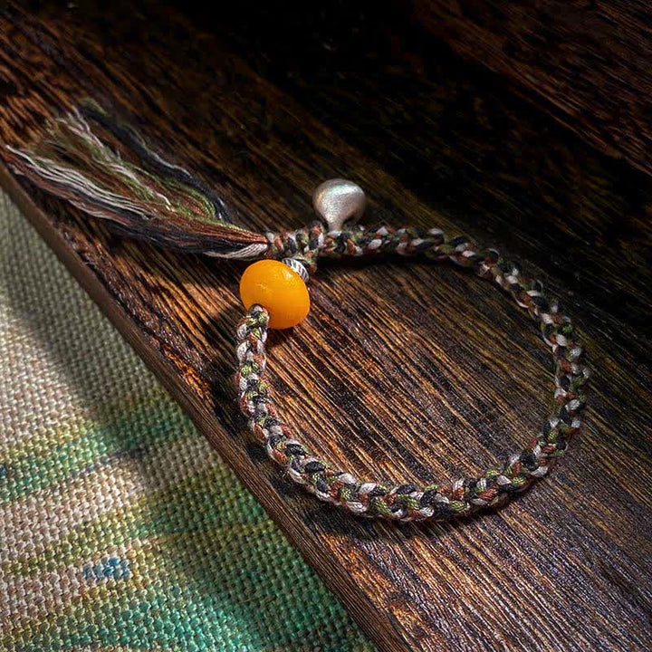 Buddha Stones 990 Sterling Silver Tibetan Handmade Amber Steelyard Weight Wish Protection Bracelet - 19-21cm - image 0