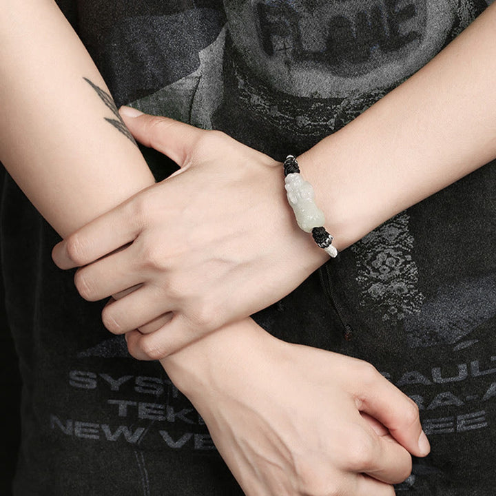 Buddha Stones Handmade Natural Jade PiXiu Luck Prosperity Braided String Bracelet - image 10