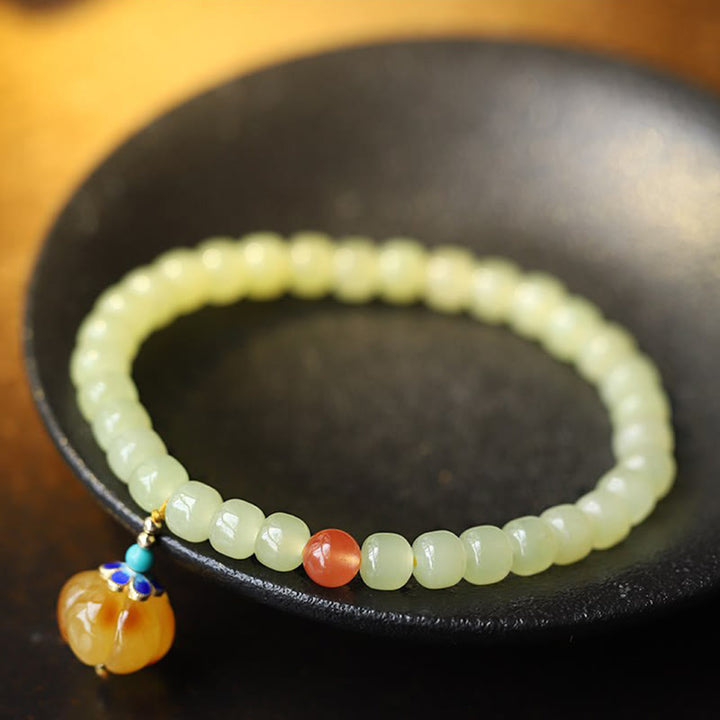 Natural Hetian Jade Pumpkin Amber Red Agate Crystal Prosperity Bracelet - image 4