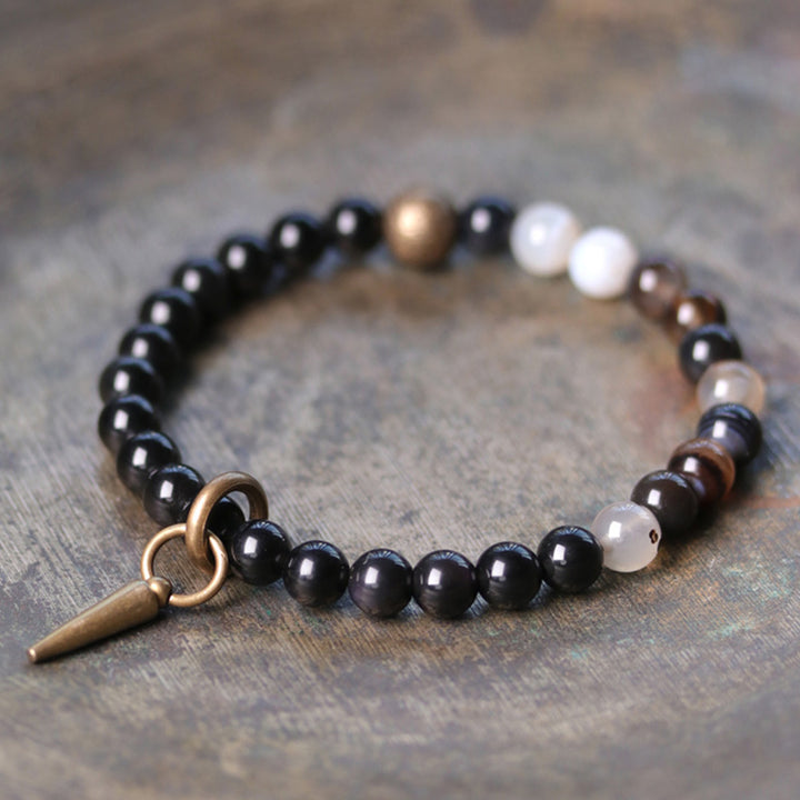 Buddha Stones Black Obsidian Sodalite Crystal Copper Strength Couple Bracelet - Black Obsidian&Agate - 18cm - image 14