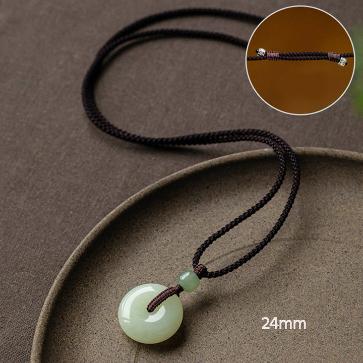 Buddha Stones Natural Round Jade Peace Buckle Luck Prosperity Necklace Pendant - Adjustable String 72cm - 24mm - image 20