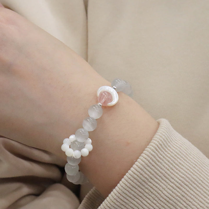 Buddha Stones 925 Sterling Silver Natural Amethyst Aquamarine Pink Crystal Cat's Eye Healing Crescent Moon Bracelet - Cat's Eye(Peace♥Support)(Wrist Circumference 14-16cm) - image 18