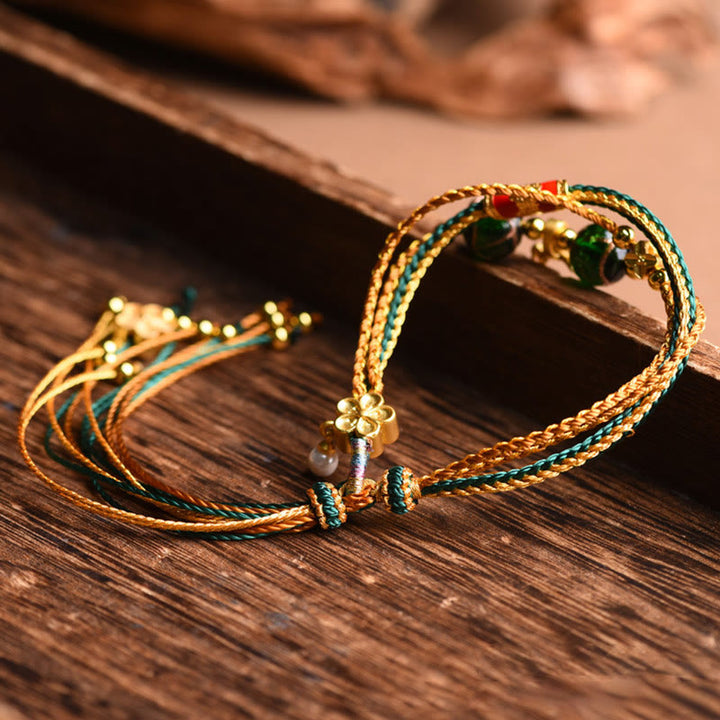 Buddha Stones Tibetan Handmade Rope Liuli Glass Bead Braided Multilayered Healing Bracelet - image 2