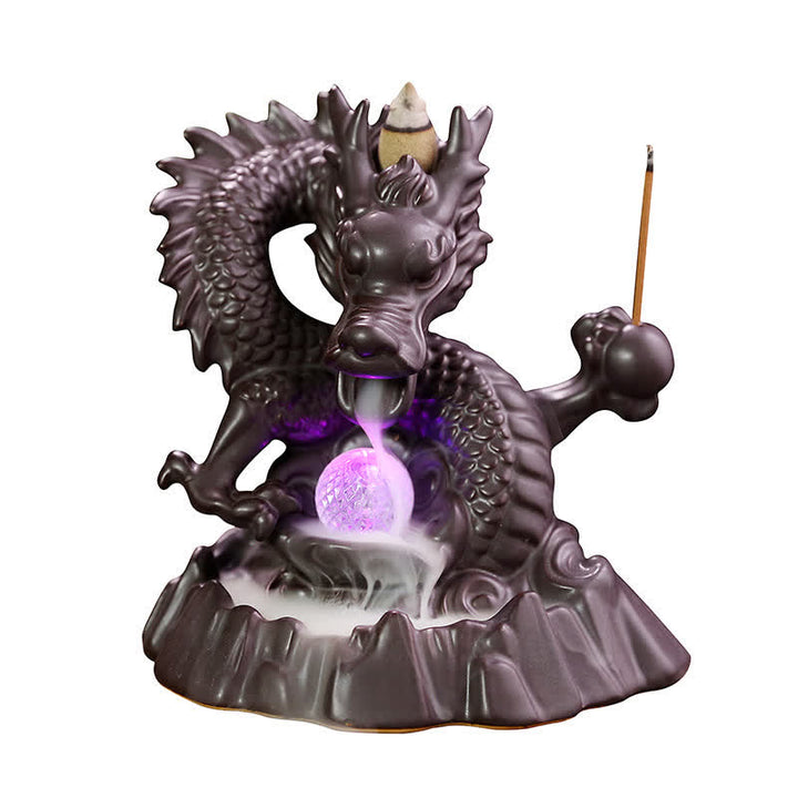 Buddha Stones Auspicious Dragon Ceramic Backflow Smoke Fountain Meditation Healing Incense Burner Led Ball Decoration - image 11