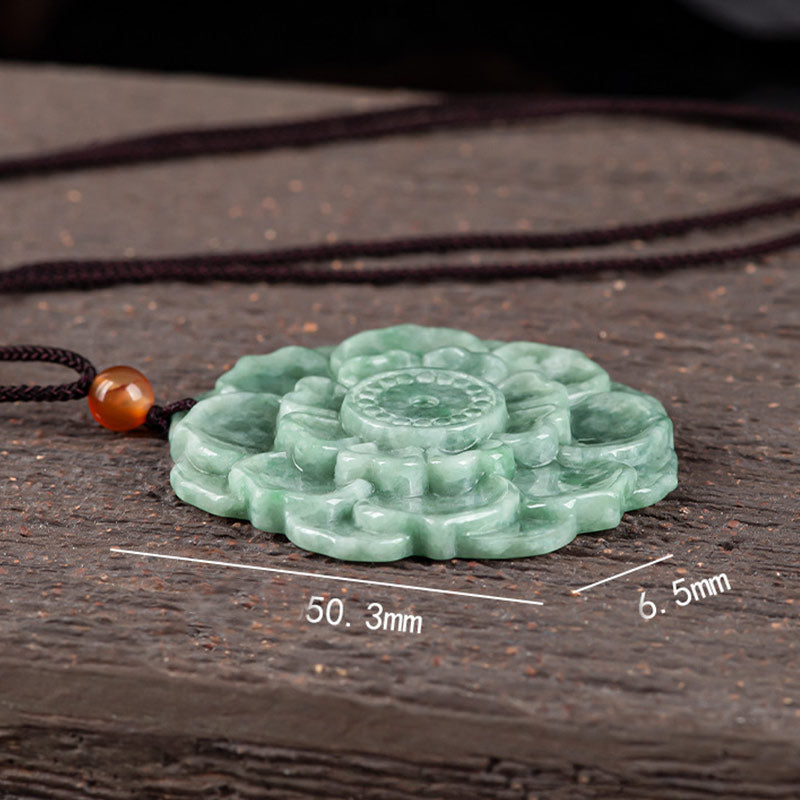 Buddha Stones Lotus Pattern Jade Luck Prosperity Necklace Pendant - image 7