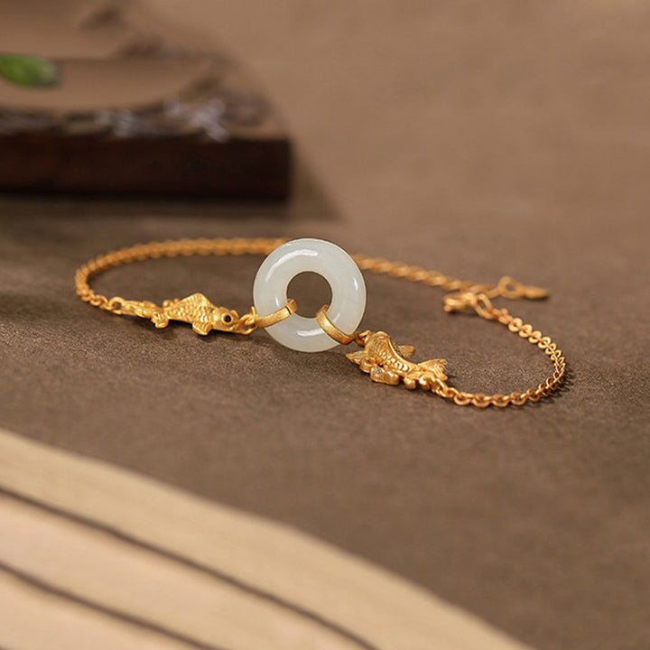 Buddha Stones White Jade Koi Fish Prosperity Bracelet - image 6