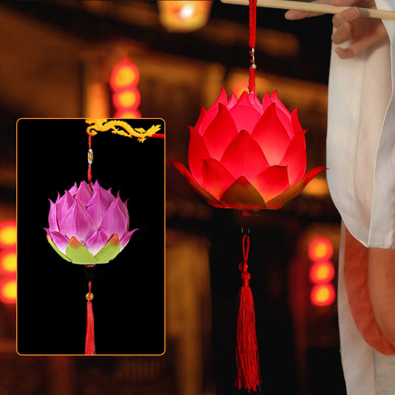Buddha Stones DIY Lotus Flower Dragon Lantern Tassel Lamp Decoration - Purple Lotus Lantern - image 25