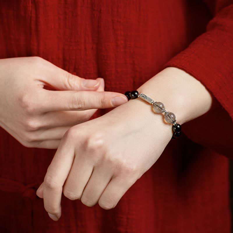 Buddha Stones 925 Sterling Silver Obsidian Moonstone Strength Couple Bracelet - image 3