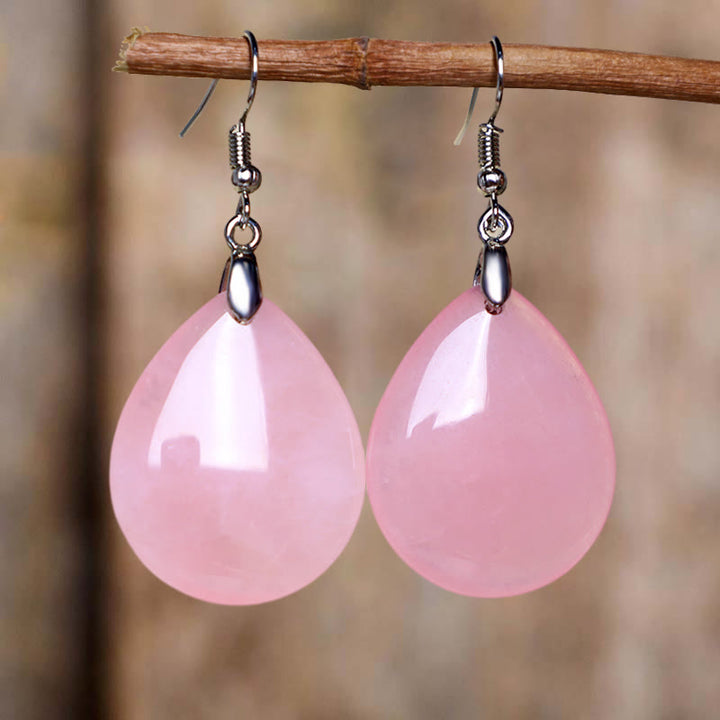Buddha Stones Natural Aventurine Dangle Healing Drop Earrings - Pink Crystal - image 6