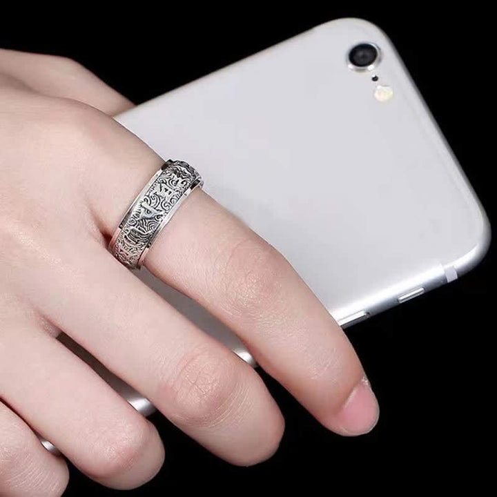 Buddha Stones Six True Words Swastika Copper Healing Rotatable Ring - image 3