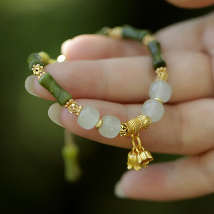 Buddha Stones Green Bamboo Jade Lily of the Valley Wealth Bracelet - Lily of the Valley Bamboo(Perimeter 17+5cm) - image 0