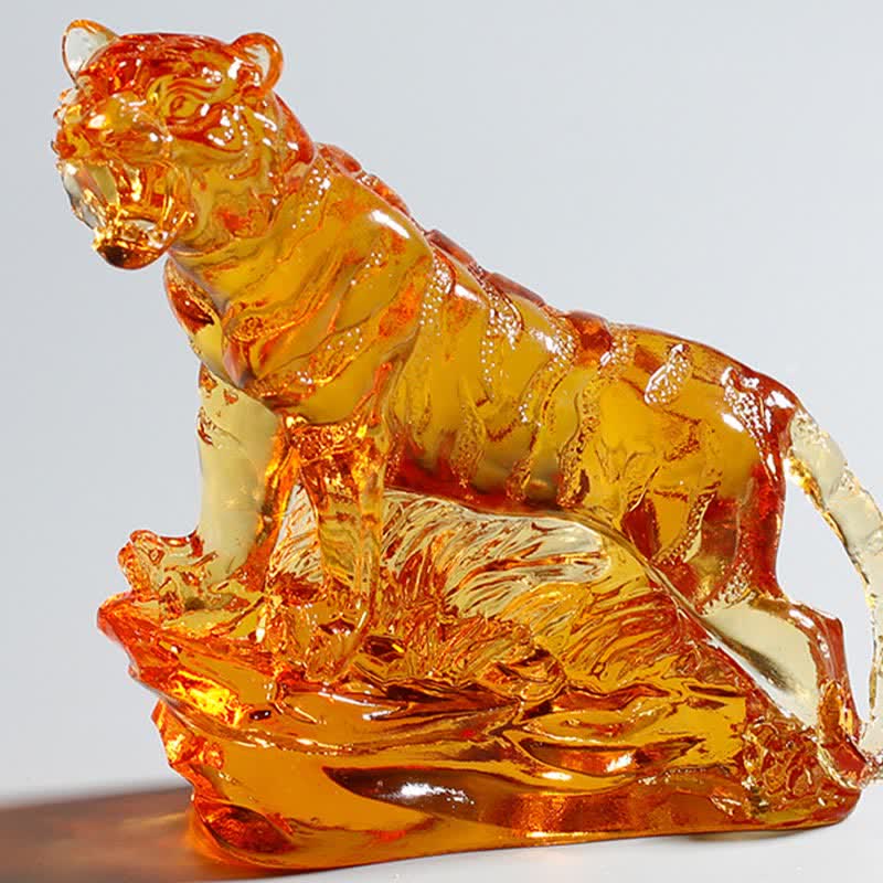 Buddha Stones Handmade Liuli Crystal Tiger Art Piece Protection Home Decoration - image 11