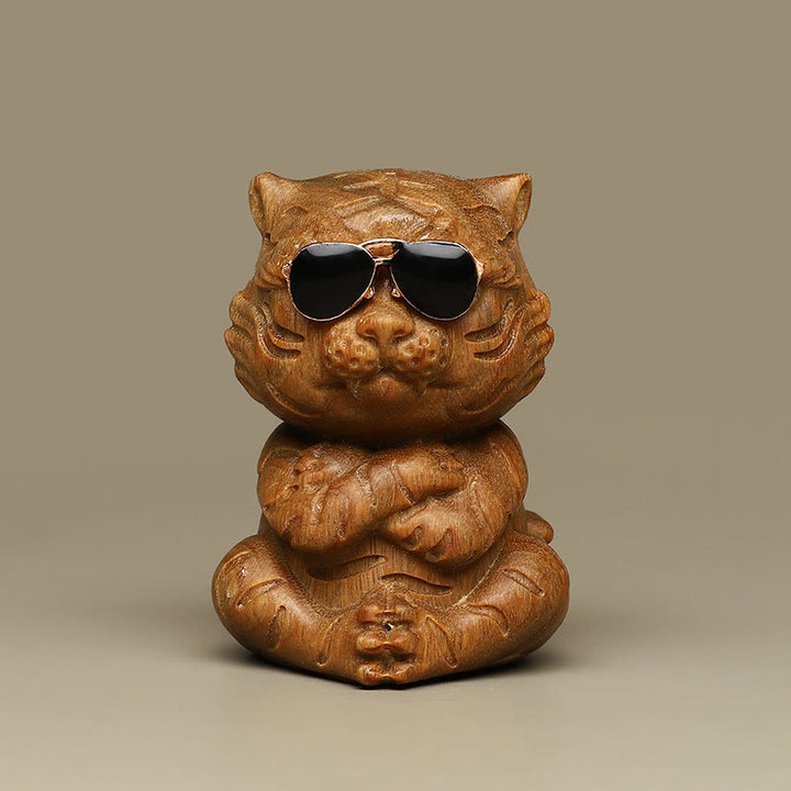 Buddha Stones Small Green Sandalwood Tiger Engraved Positive Desk Decorations - image 2