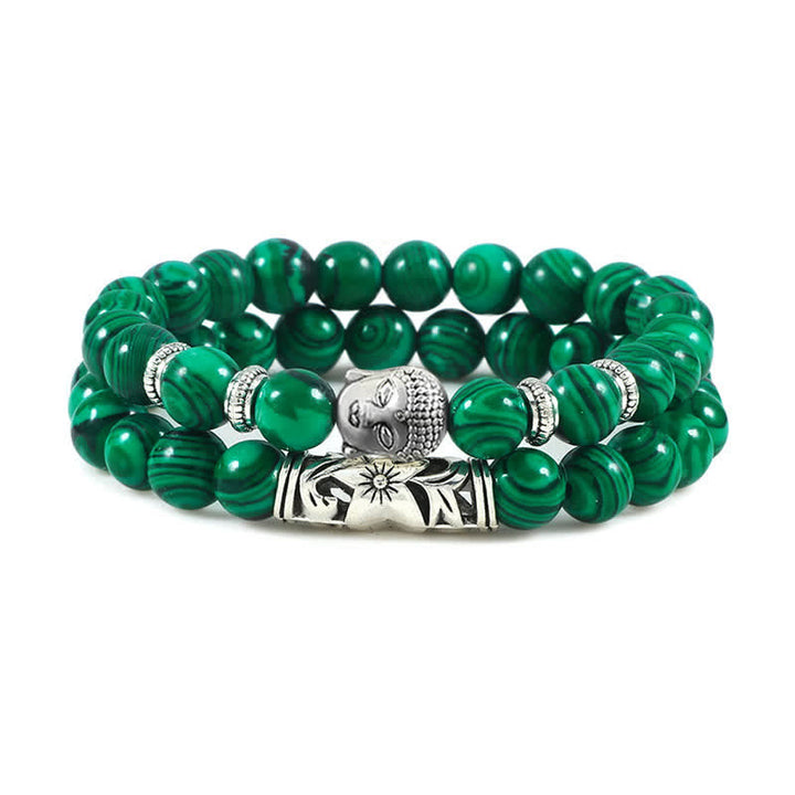Buddha Stones 2Pcs Natural Crystal Agate Buddha Protection Bracelet - Malachite - image 24