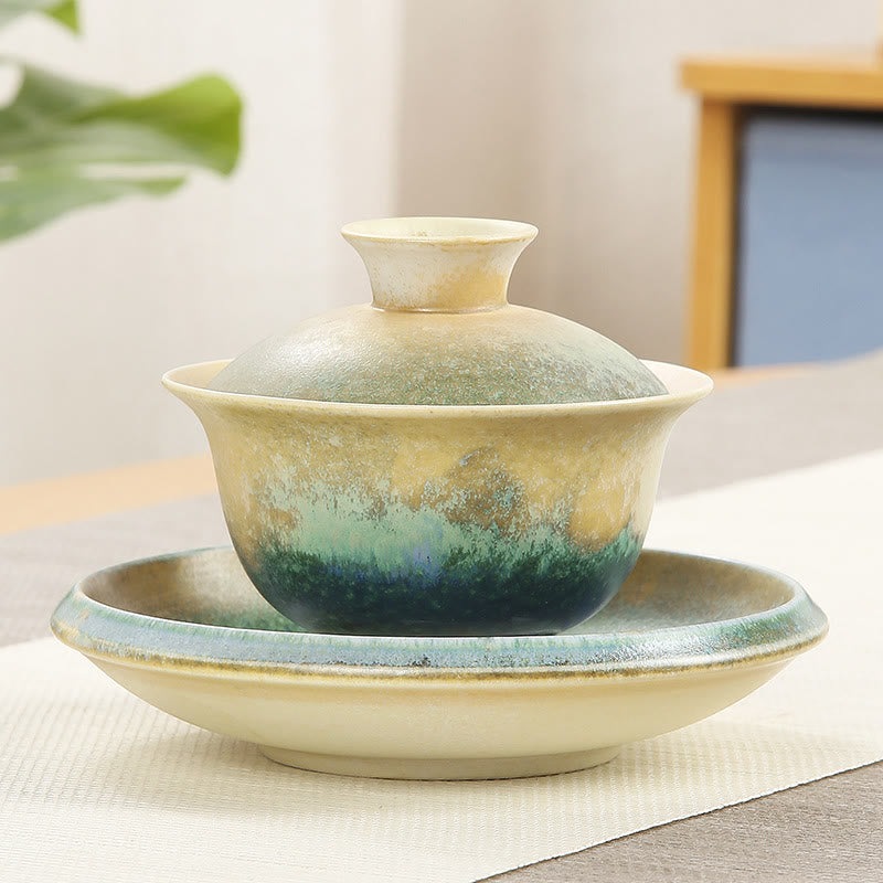 Buddha Stones Green Ocean Waves Design Porcelain Ceramic Gaiwan Sancai Teacup Kung Fu Tea Cup And Saucer With Lid - 13.5cm*9.5cm*150ml - image 5