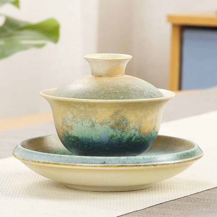 Buddha Stones Green Ocean Waves Design Porcelain Ceramic Gaiwan Sancai Teacup Kung Fu Tea Cup And Saucer With Lid - 13.5cm*9.5cm*150ml - image 5