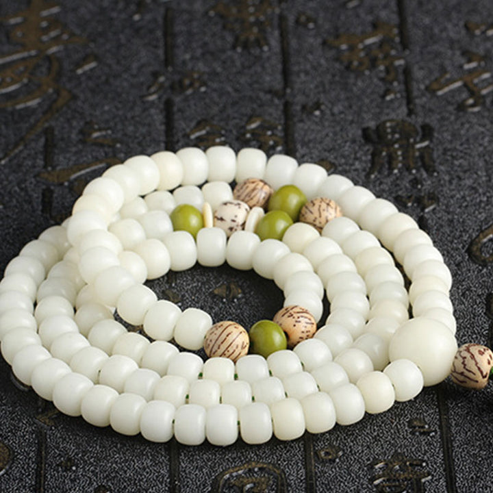 Buddha Stones White Jade Bodhi Lotus Mala Harmony Necklace Bracelet - image 13