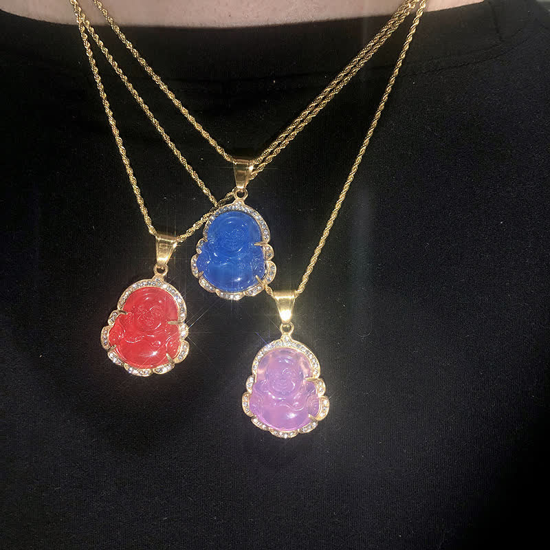 Buddha Stones 18K Gold Filled Laughing Buddha Jade Luck Necklace Chain Pendant - image 22