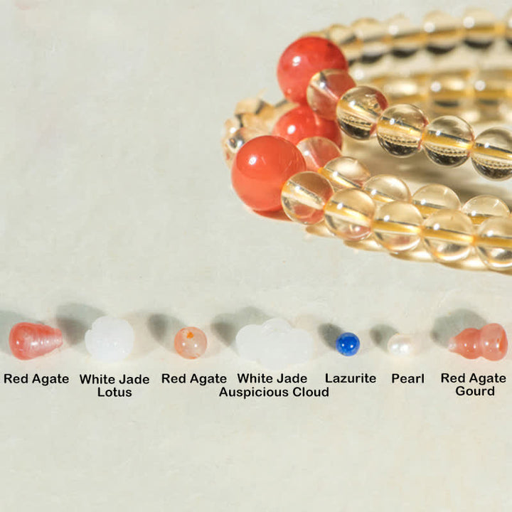Buddha Stones 108 Mala Beads 925 Sterling Silver Natural Citrine Red Agate White Jade Prosperity Charm Bracelet - image 19
