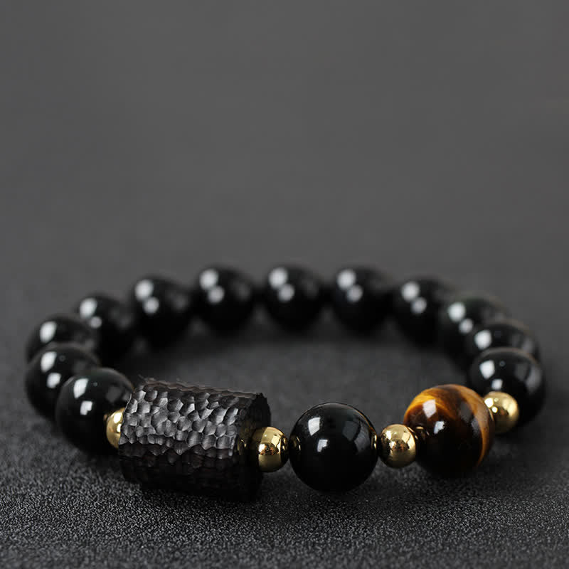 Black Obsidian Ebony Wood Red Tiger Eye Strength Couple Bracelet - 12mm - Black Obsidian&Tiger Eye - image 15