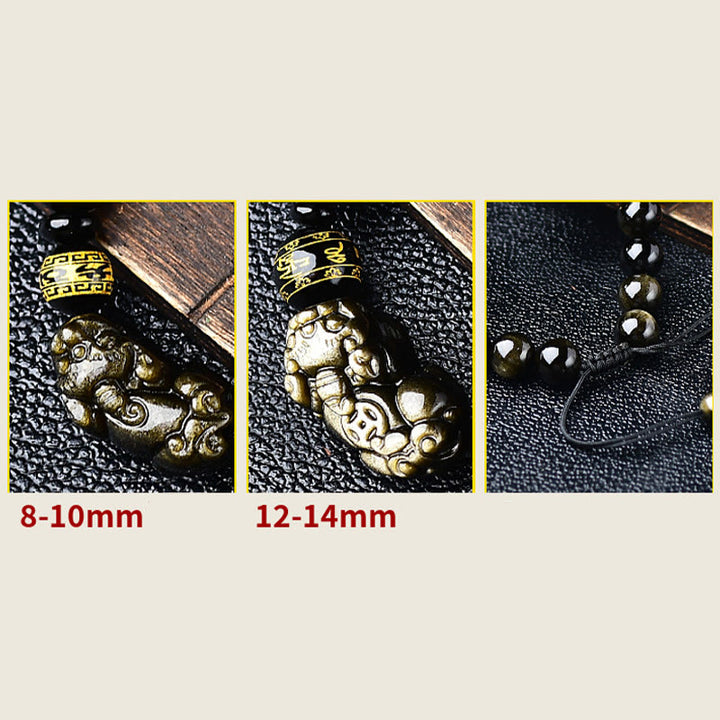 Buddha Stones Natural Gold Sheen Obsidian PiXiu Om Mani Padme Hum Wealth Braided Bracelet - image 13